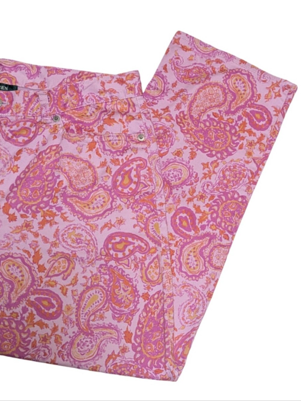 Lauren Ralph Lauren Pink and Orange Paisley Button-Front Pants | Soft | Summer |